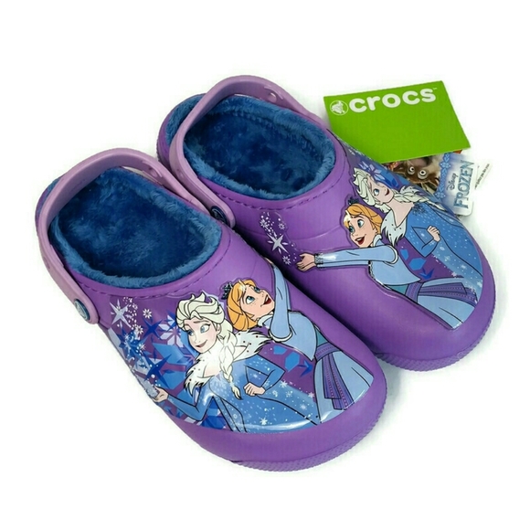 Crocs Girls Fun Lab Lined Frozen Anna Elsa Clog j3 - Picture 2 of 12